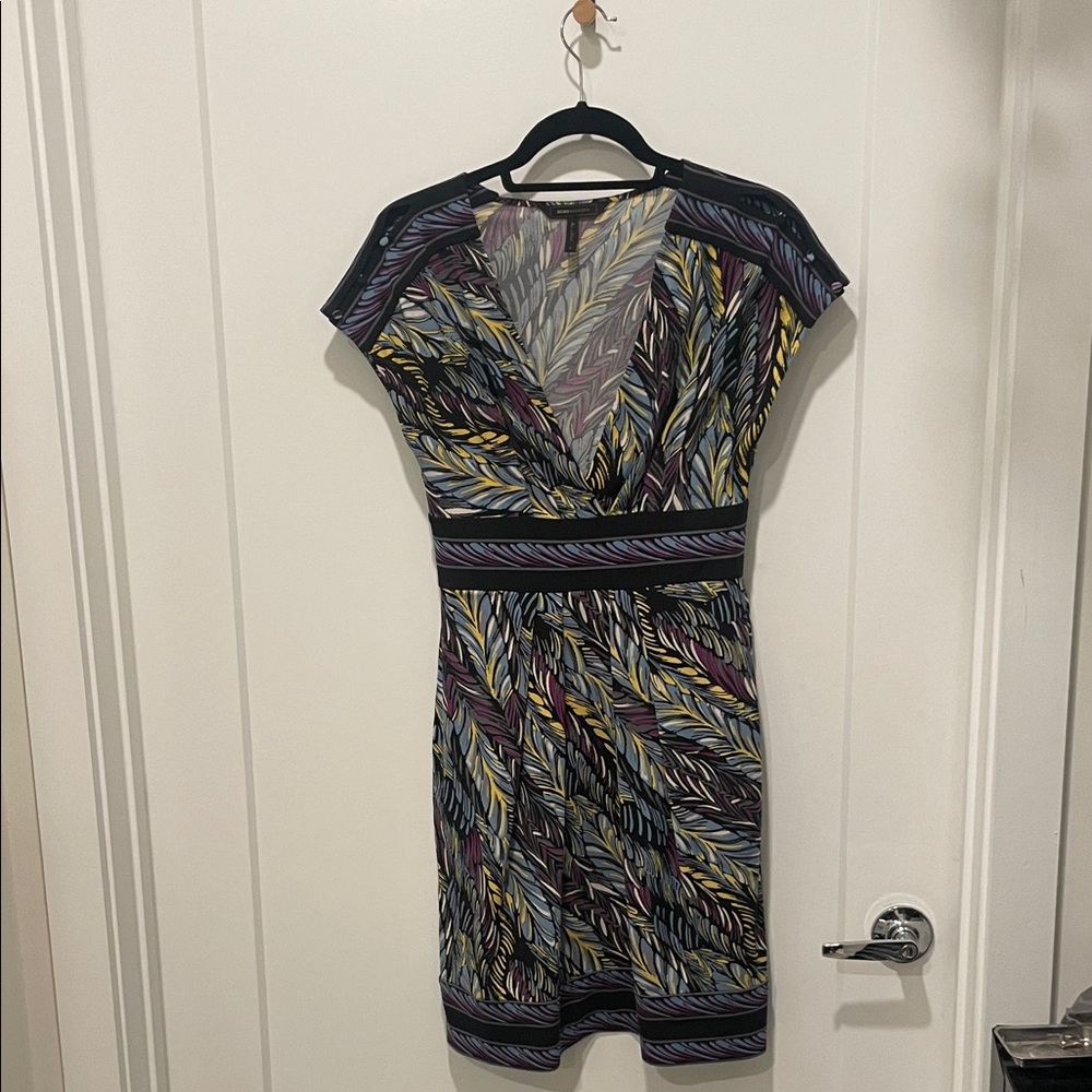 BCBGMaxAzria Leaf Pattern Mini Dress - Black, Blue, Yellow, Purple